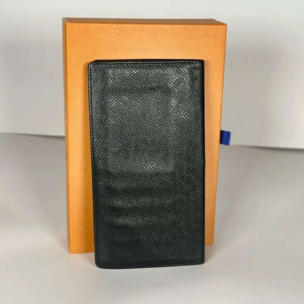 Authentic Louis Vuitton Black Brazza Taiga Long Bifold Wallet